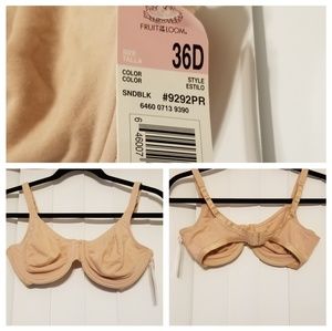 ⭐️3/$15⭐️ Fruit of the Loom 36D Tan Wire Bra NWT